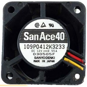 Sanyo 109P0412K3233 12V 0.55A 3wires Cooling Fan