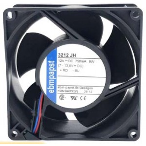 Ebmpapst 3212JH 3212 JH 12V 750mA 9W 2wires Cooling Fan 