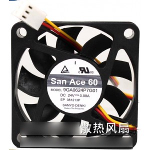 SANYO 9GA0624P7G01 24V 0.08A 3wires Cooling Fan 