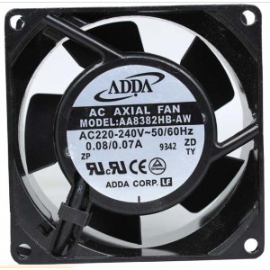 ADDA AA8382HB-AW 220/240V 0.07/0.06A 7.4W 2wires Cooling Fan