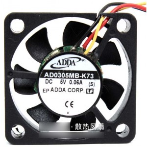 ADDA AD0305MB-K73 5V 0.06A 3wires Cooling Fan