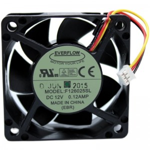 EVERFLOW F126025SL 12V 0.12A  3wires Cooling Fan