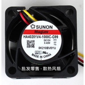 SUNON HA40201V4-1000C-G99 12V  0.42W 3wires Cooling Fan
