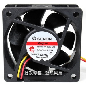 SUNON MB60251V1-000C-G99 12V 1.50W 3wires Cooling Fan