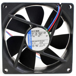 Ebmpapst 3412NGM 12V 135mA 1.6W 2wires Cooling Fan