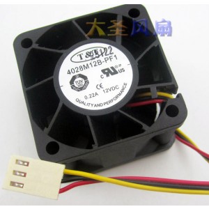 T&T 4028M12B-PF1 12V 0.22A 3wires cooling fan