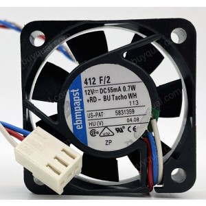Ebmpapst 412F/2 12V 55mA 0.7W 3wires Cooling Fan