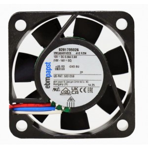Ebmpapst 412F/2H ( VWCA040FHDCS 9291705026 ) 12V 67mA 0.8W 3wires Cooling Fan