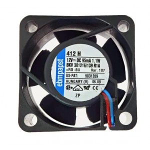 Ebmpapst 412H 12V 95mA 1.1W 2wires Cooling Fan