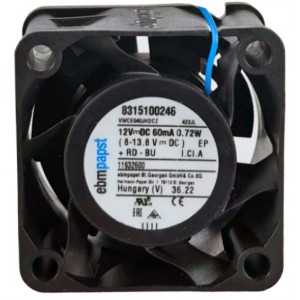 Ebmpapst 422JL VWCE040JHDCZ 8315100246 12V 60mA 0.72w 2wires Cooling Fan