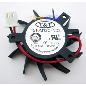 T&T 4510L12C 12V 0.15A 2wires Cooling Fan