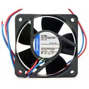 Ebmpapst 612NHH 12V 240mA 2.9W 2wires Cooling Fan 