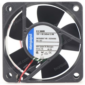 Ebmpapst 612NHHR 12V 240mA 2.9W 2wires Cooling Fan