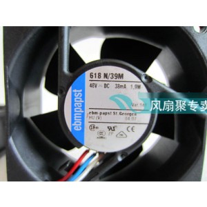 Ebmpapst 618N/39M 48V 38mA 1.9W 3wires Cooling Fan