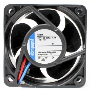 Ebmpapst 624M 24V 58mA 1.4W 2wires Cooling Fan