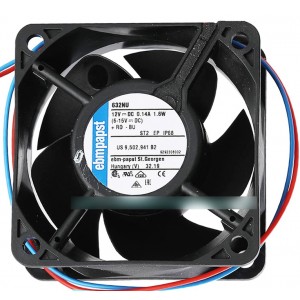 Ebmpapst 632NU 12V 0.14A 1.6W 2wires Cooling Fan 