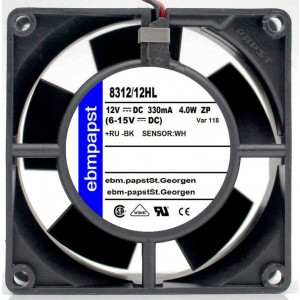 Ebmpapst 8312/12HL 12V 330mA 4.0W 3wires Cooling Fan