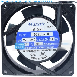 Maxair 9225S2HL 220/240V 0.07A 14W 2 Wires Cooling Fan 