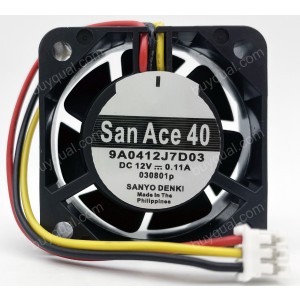 Sanyo 9A0412J7D03 12V 0.11A 3wires Cooling Fan