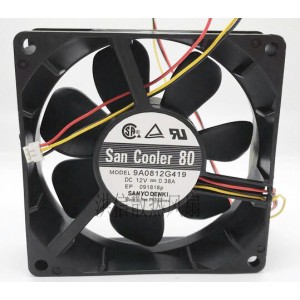 Sanyo 9A0812G419 12V 0.38A 3wires Cooling Fan 