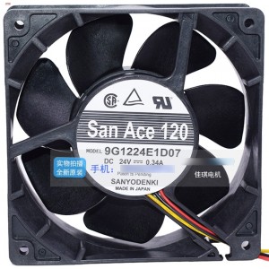 Sanyo 9G1224E1D07 24V 0.34A 3wires Cooling Fan