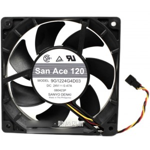 Sanyo 9G1224G4D03 24V 0.47A 3wires Cooling Fan