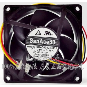 Sanyo 9GA0824J40031 24V 0.28A 3wires Cooling Fan 