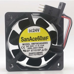 Sanyo 9WF0624H4D03 A90L-0001-0508 24V 0.15A 3.6W 3wires Cooling Fan