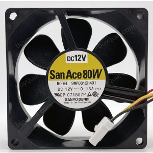Sanyo 9WP0812H401 12V 0.13A 3wires Cooling Fan - New