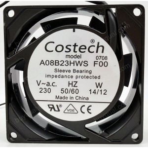 Costech A08B23HWS FOO 230V 14/12W 2wires Cooling Fan 