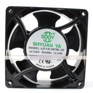 SHYUAN YA A2V12C38TBL-III 230V 12/10W 2wires Cooling Fan 