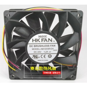 HK FAN AB12038V24 24V 1.2A 3wires Cooling Fan