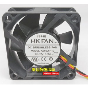 HK FAN AB6025H12 12V 0.30A 3wires Cooling Fan 
