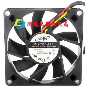 ADDA AD0824MB-D92 24V 0.09A 3wires Cooling Fan
