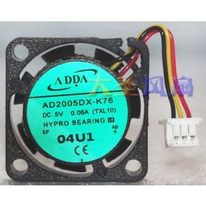 ADDA AD2005DX-K76 5V 0.06A 3wires Cooling Fan