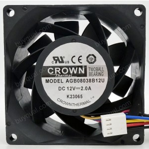 CROWN AGB08038B12U 12V 2.0A 4wires Cooling Fan