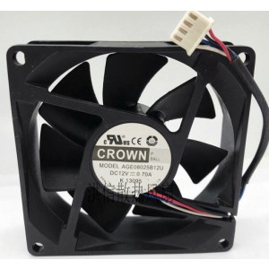 CROWN AGE08025B12U 12V 0.70A 4wires Cooling Fan