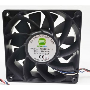 APAEK APA1238H12 12V 2.1A 4wires Cooling Fan 