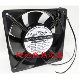 ASIACOOL AS12038HA2BL 220/240V 0.15A 2wires Cooling Fan 