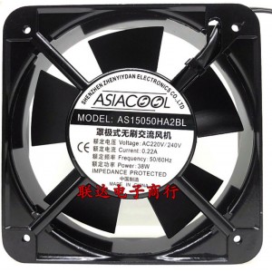 ASIACOOL AS15050HA2BL 220/240V 0.22A 2wires Cooling Fan 
