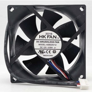 HK FAN AS8025V12 12V 0.50A 4wires Cooling Fan 