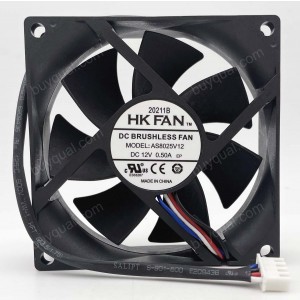 HK FAN AS8025V12 12V 0.50A 4wires Cooling Fan 