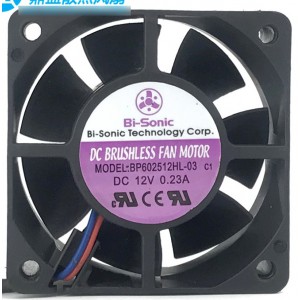 Bi-Sonic BP602512HL-03 12V 0.23A 2wires Cooling Fan