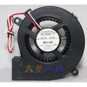 TOSHIBA C6-7020L-17 12V 140mA 3wires Cooling Fan 