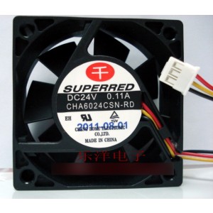 SuperRed CHA6024CSN-RD 24V 0.11A 3wires Cooling Fan