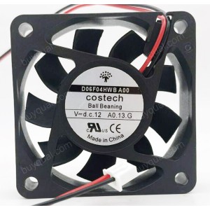 COSTECH D06F04HWB A00 12V 0.13A 2wires Cooling Fan 