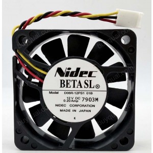 Nidec D06R-12PS1 01B 12V 0.20A 3wires cooling fan