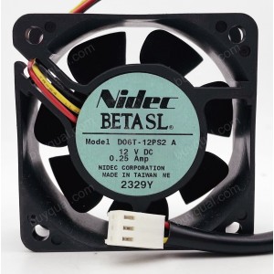 NIDEC D06T-12PS2 D06T-12PS2A D06T-12PS2B 12V 0.25A 3wires Cooling Fan