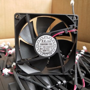 YATE LOON D80Sm-12C 12V 0.16A 2 Wires Cooling Fan 