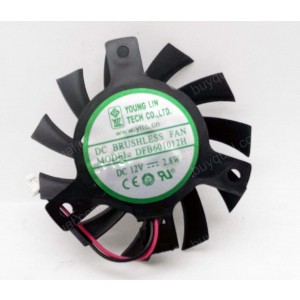 YOUNG LIN DFB601012H 12V 2.8W 2wires Cooling Fan 